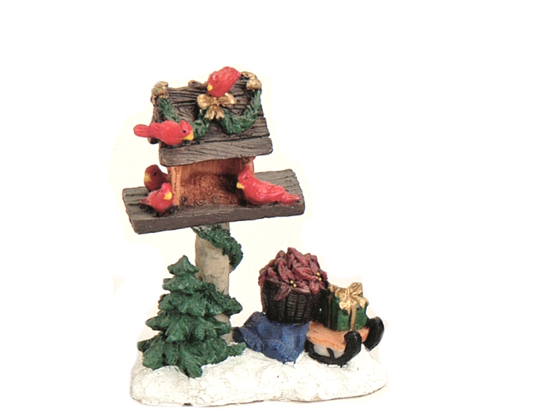 Weihnachtliche Miniatur-Figuren Winterwelt-Szene aus Poly – Vogelhaus mit Schlit