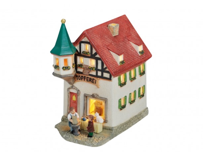 Töpferei Geschäft aus Porzellan – Windlicht Lichthaus Miniatur-Modell – B17 x T1