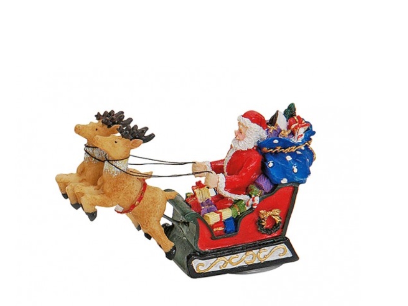 Weihnachtliche Miniatur-Figuren Winterwelt-Szene aus Poly - Rentierschlitten B8