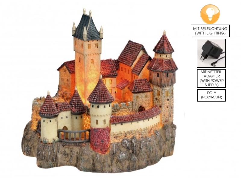 Burg mit Beleuchtung aus Poly Lichthaus Miniatur-Modell B24 x T25 x H26 cm