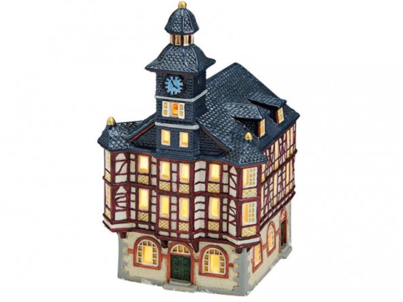 Rathaus in Heppenheim aus Porzellan – Windlicht Lichthaus Miniatur-Modell – B13
