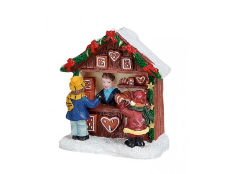 Weihnachtliche Miniatur-Figuren Winterwelt-Szene aus Poly – Marktstand Pfefferku