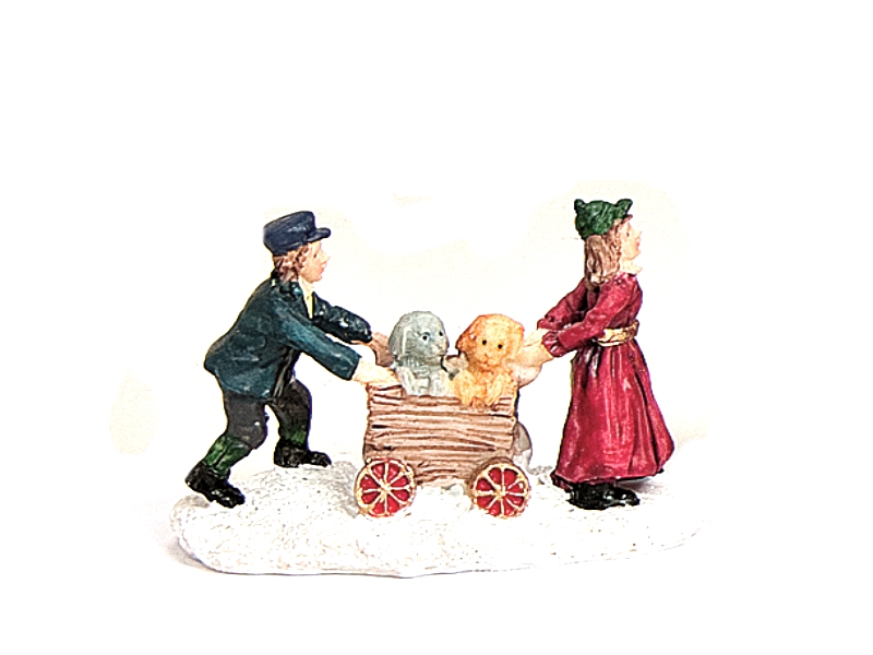 Weihnachtliche Miniatur-Figuren Winterwelt-Szene aus Poly Höhe 7 cm – Wagen mit