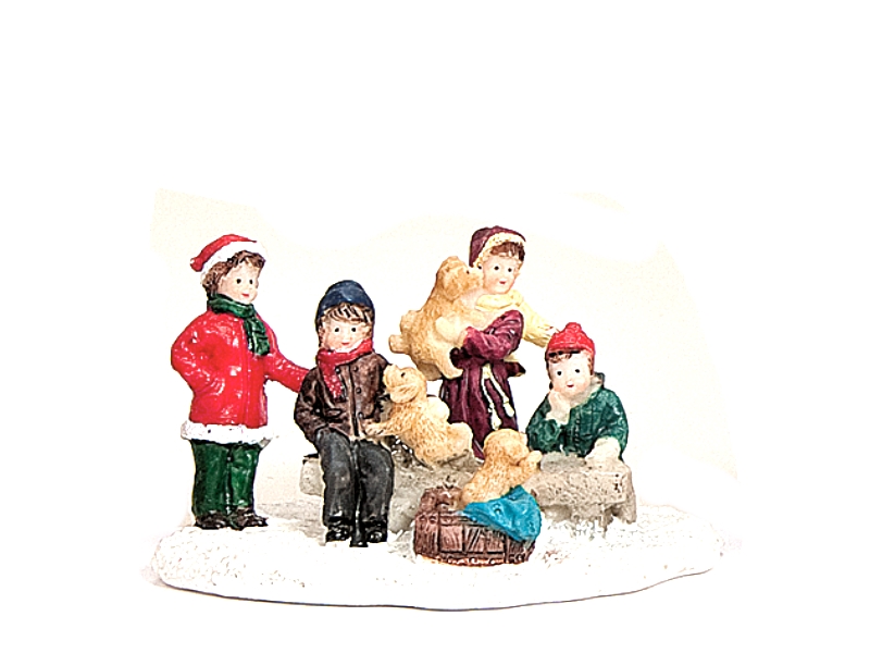 Weihnachtliche Miniatur-Figuren Winterwelt-Szene aus Poly Höhe 7 cm – Kinder mit