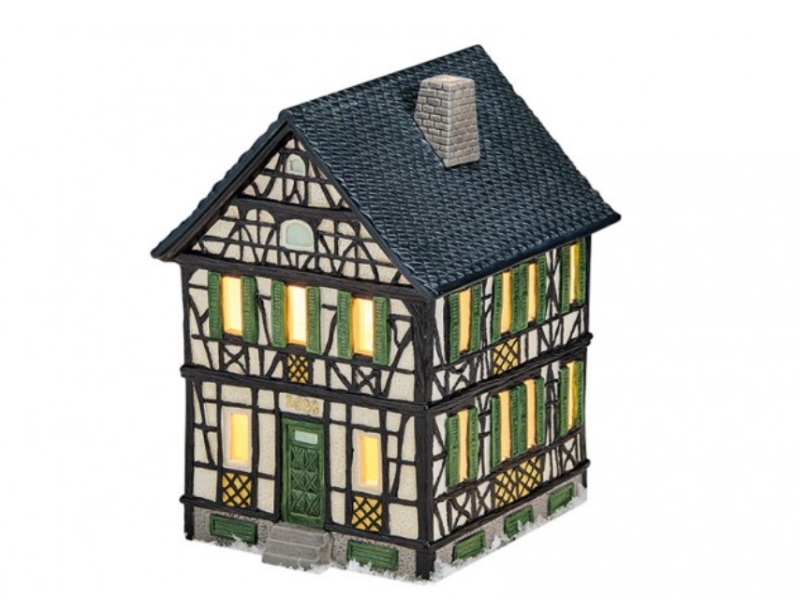 Fachwerkhaus in Heppenheim aus Porzellan – Windlicht Lichthaus Miniatur-Modell –