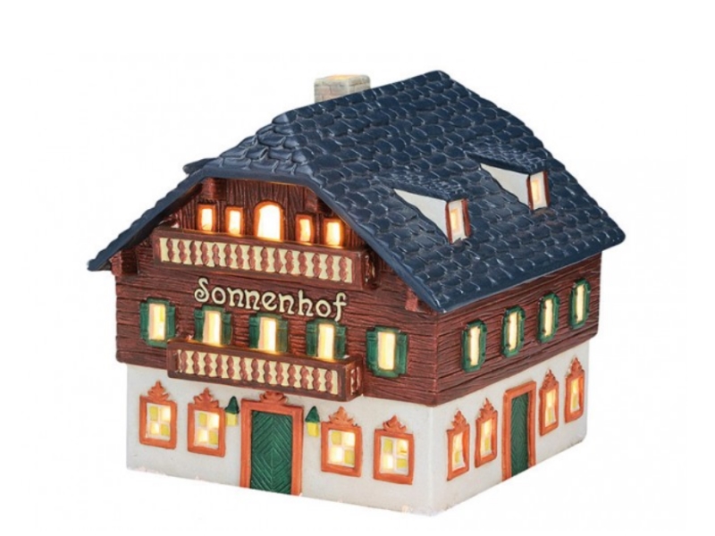 Haus Sonnenhof aus Porzellan – Windlicht Lichthaus Miniatur-Modell – B17 x T14 x