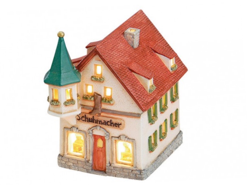 Schuhmacher-Geschäft aus Porzellan – Windlicht Lichthaus Miniatur-Modell – B14 x