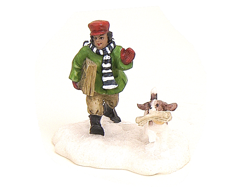 Weihnachtliche Miniatur-Figur Winterwelt-Szene aus Poly Höhe 6 cm – Mann mit Hun