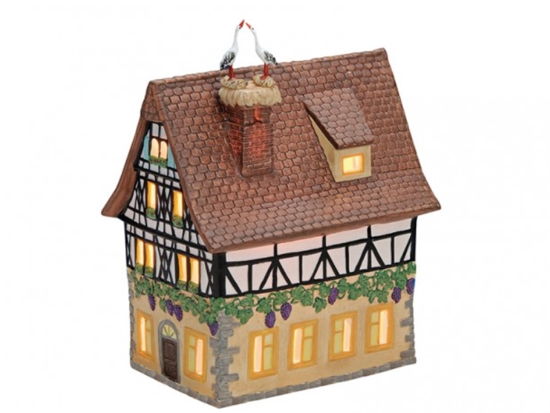 Storchenhaus Fachwerkhaus aus Porzellan – Windlicht Lichthaus Miniatur-Modell –