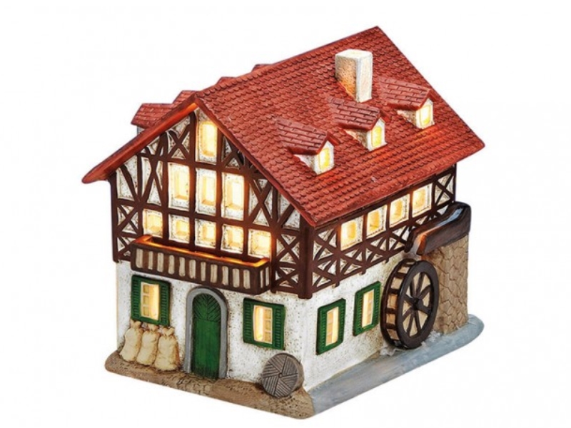 Alte Mühle Fachwerkhaus aus Porzellan – Windlicht Lichthaus Miniatur-Modell – B1