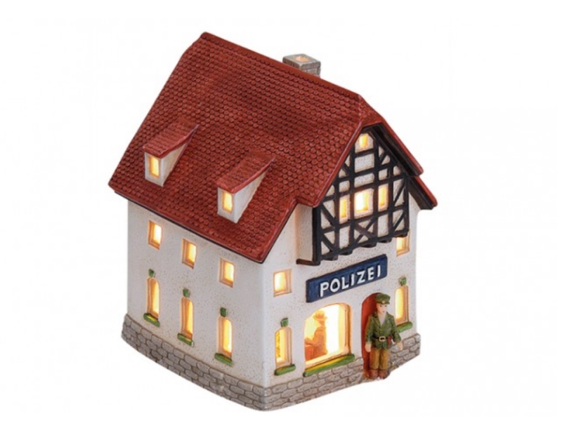 Polizei mit Gefängnis Fachwerkhaus aus Porzellan – Windlicht Lichthaus Miniatur-