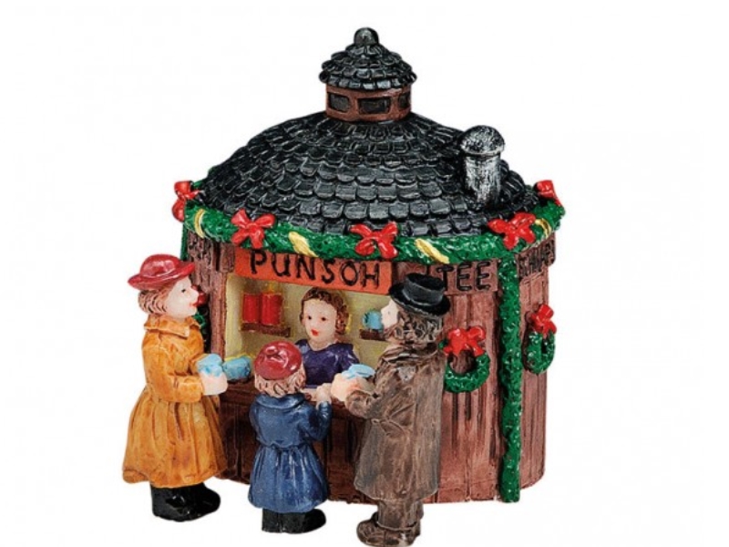 Weihnachtliche Miniatur-Figuren Winterwelt-Szene aus Poly – Marktstand Punschsta