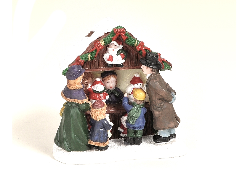 Weihnachtliche Miniatur-Figuren Winterwelt-Szene aus Poly – Marktstand Weihnacht