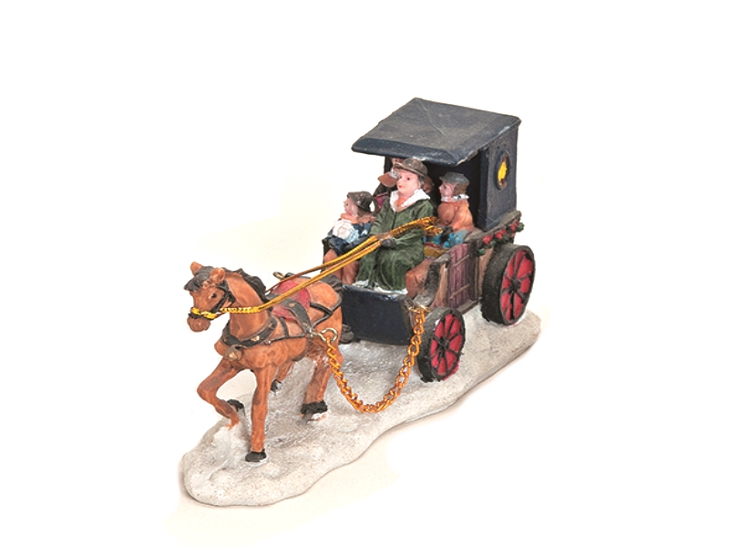Weihnachtliche Miniatur-Figuren Winterwelt-Szene aus Poly – Kutsche mit Dach und