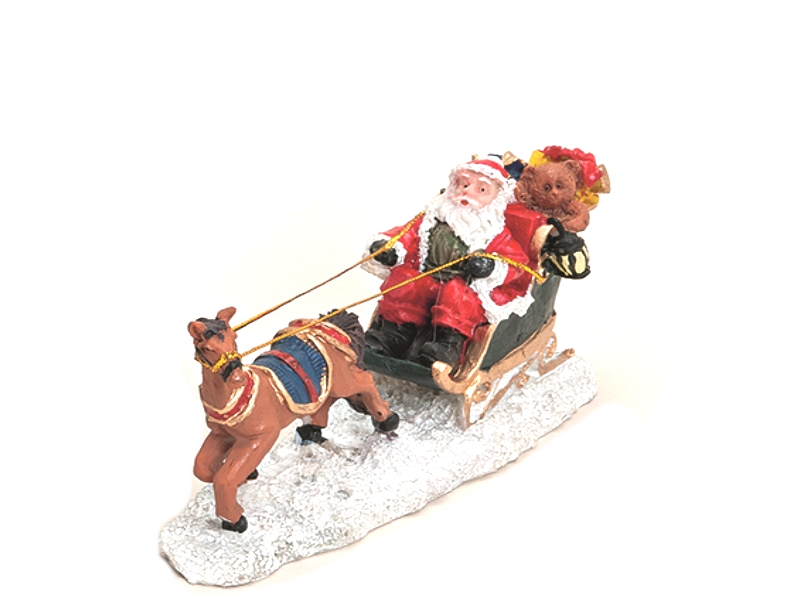 Weihnachtliche Miniatur-Figuren Winterwelt-Szene aus Poly – Schlitten mit Weihna