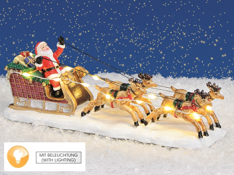 Weihnachtliche Miniatur-Figuren Winterwelt-Szene aus Poly – Nikolausschlitten mi