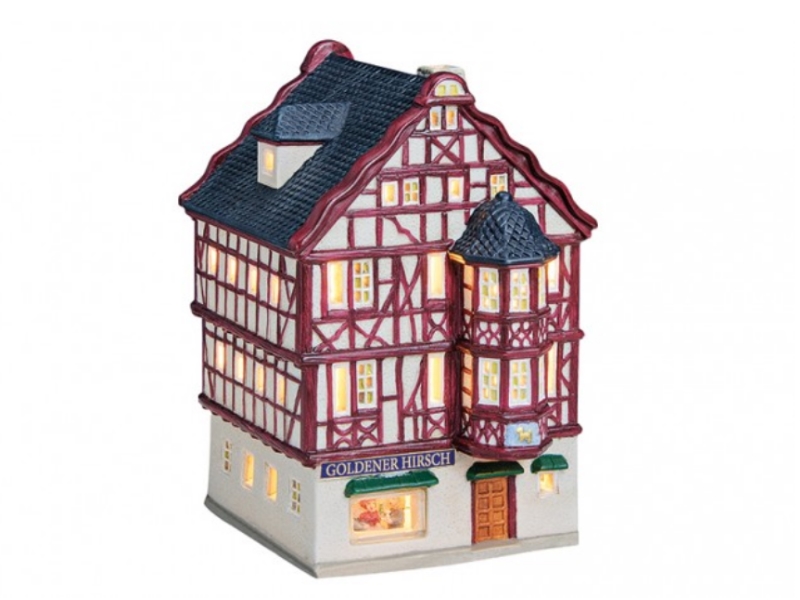 Goldener Hirsch in Limburg aus Porzellan – Windlicht Lichthaus Miniatur-Modell –
