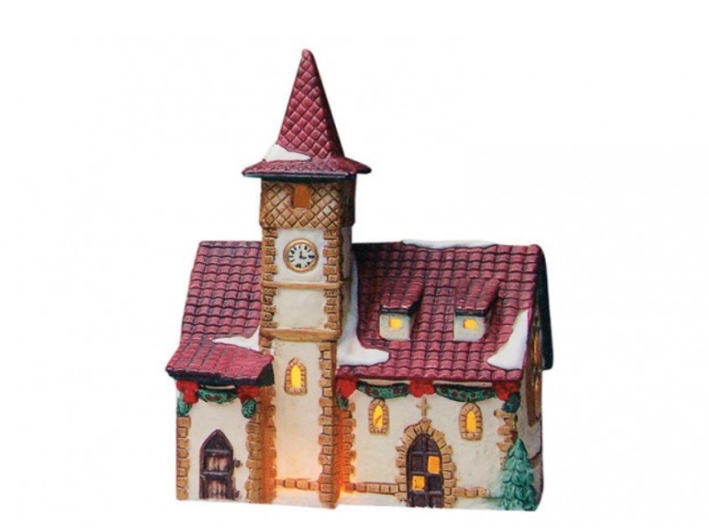 Kirche in Bayern aus Porzellan – Windlicht Lichthaus Miniatur-Modell – B15 x T8