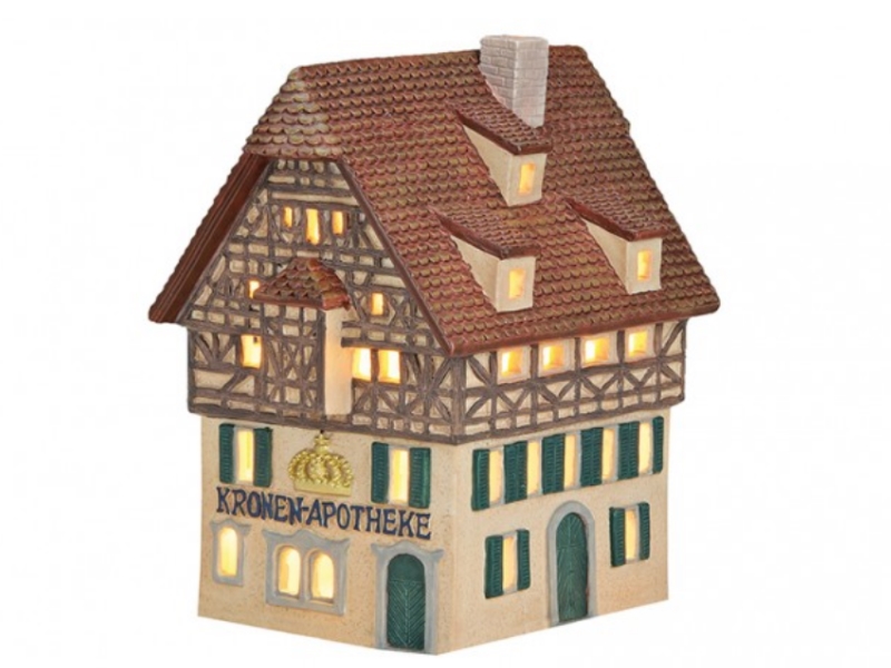 Kronen Apotheke aus Porzellan – Windlicht Lichthaus Miniatur-Modell – B11 x T16