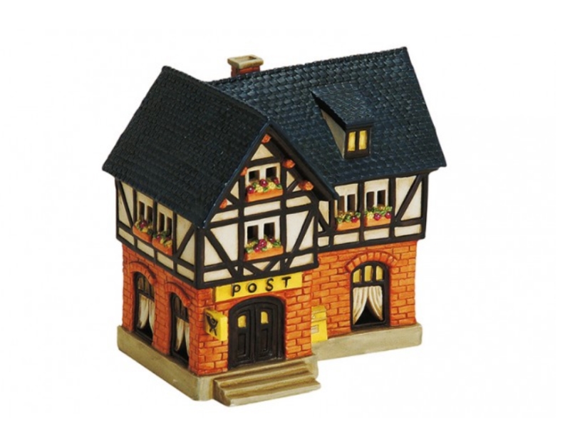 Postamt aus Porzellan – Windlicht Lichthaus Miniatur-Modell – B16 x T12 x H17 cm