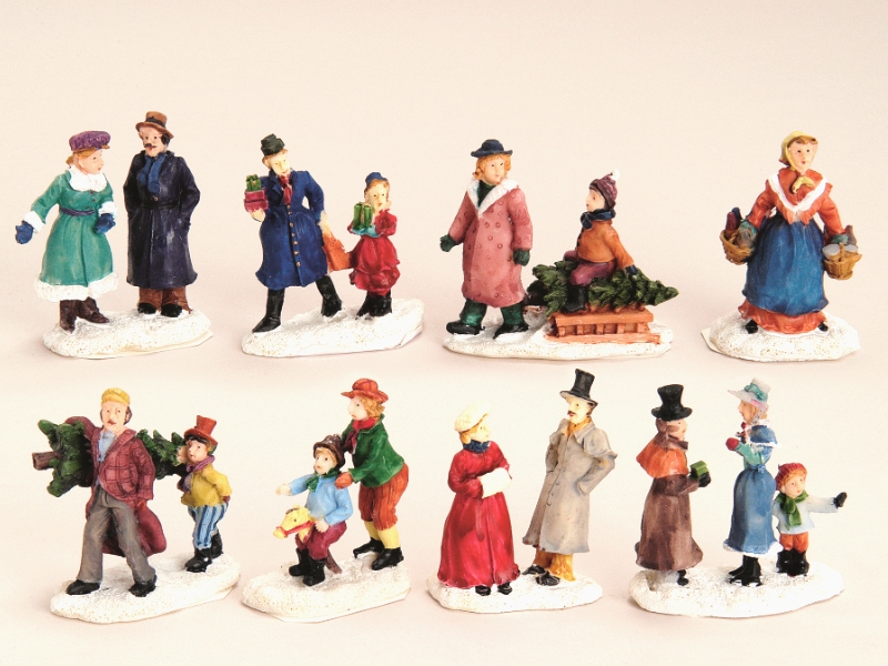 8 teiliges Set Weihnachtliche Miniatur-Figuren Winterwelt-Szenen aus Poly sortie