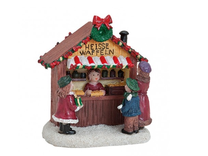 Weihnachtliche Miniatur-Figuren Winterwelt-Szene aus Poly – Marktstand Heiße Waf