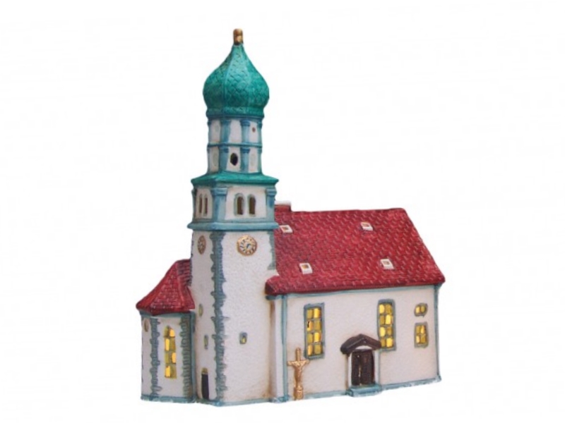 Kirche in Wasserburg am Bodensee aus Porzellan – Windlicht Lichthaus Miniatur-Mo
