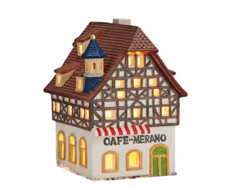 Cafe-Merano aus Porzellan – Windlicht Lichthaus Miniatur-Modell – B11 x T14 x H16 cm