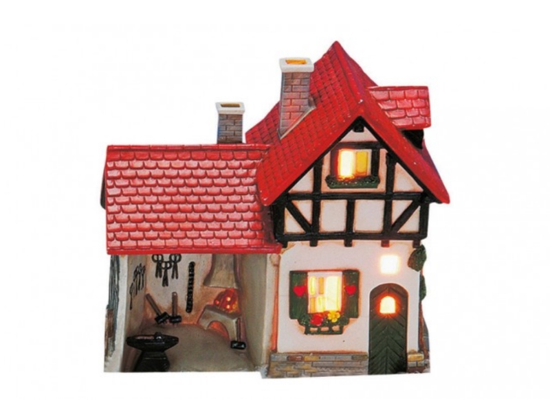 Haus Schmiede aus Porzellan – Windlicht Lichthaus Miniatur-Modell – B16 x T8 x H