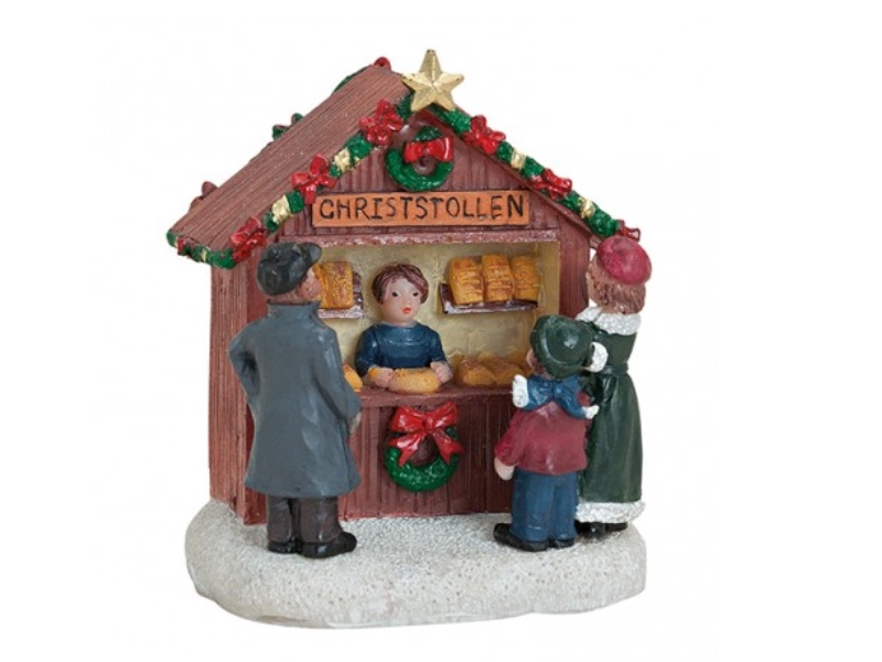 Weihnachtliche Miniatur-Figuren Winterwelt-Szene aus Poly – Marktstand Criststol