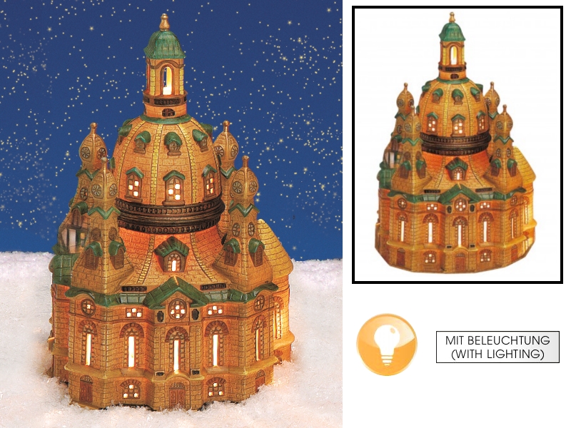 Frauenkirche Dresden aus Porzellan mit Beleuchtung – Windlicht Lichthaus Miniatu