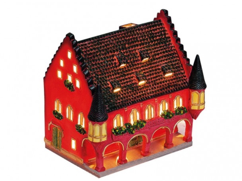 Rathaus in Freiburg Breisgau aus Porzellan – Windlicht Lichthaus Miniatur-Modell – B16 x H16 x T12 cm