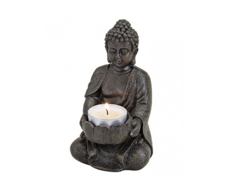 Teelichthalter Buddha Deko-Figur aus Poly – braun B9 x T8 x H14 cm