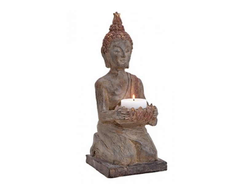 Buddha mit Kerzenhalter für Teelichte Deko-Figur aus Poly - Braun B14xH38xT17cm