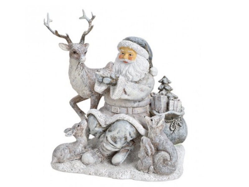 Exklusive Winterszene Deko-Figur – Weihnachtsmann mit Tieren – sehr detailliert