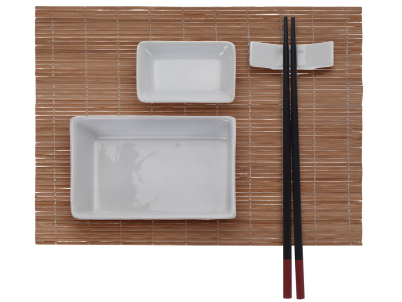 Exklusives Suchi Set 10-teiliges Service im klasischen Asiatischen Stil mit Teller Schalen Stäbchen Tischunterlagen für 2 Personen