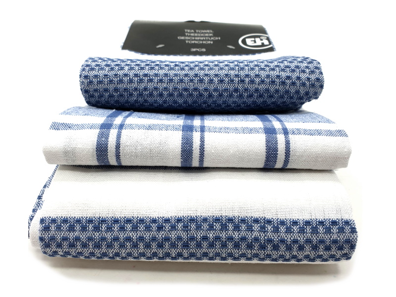 3er-Set Küchenhandtuch Handtuch Haushaltstuch 3 Mustern (Blau)