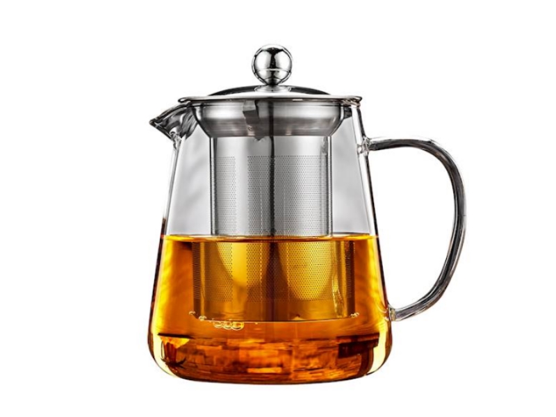 Glas-Teekanne mit Teefilter-Einsatz aus Edelstahl und Borosilikatglas 1Liter
