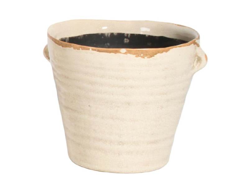 Topf Übertopf „Nira“ mit Henkel Keramik Shabby creme – B12,5cm xT10cm xH10cm