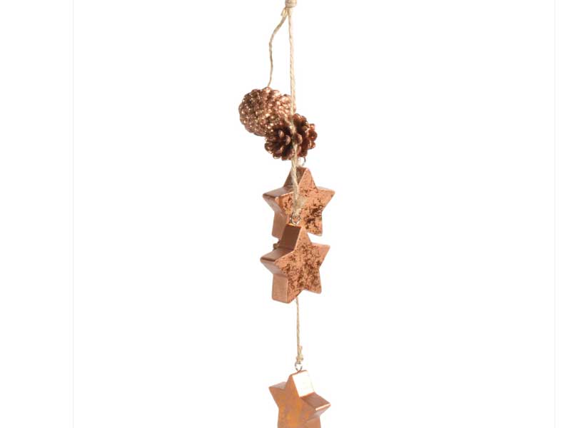 Deko-Kette Girlande – Sterne aus Holz zum hängen mit Zapfen kupfer – Ø8 x L50cm