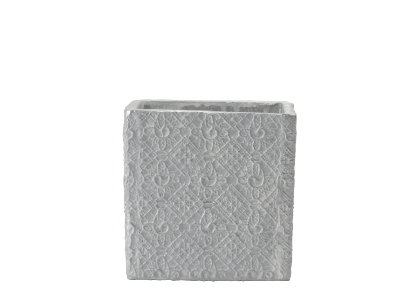 Deko-Topf Übertopf „Sima“ eckig aus Zement silber – B12,5cm x T12,5cm x H12cm