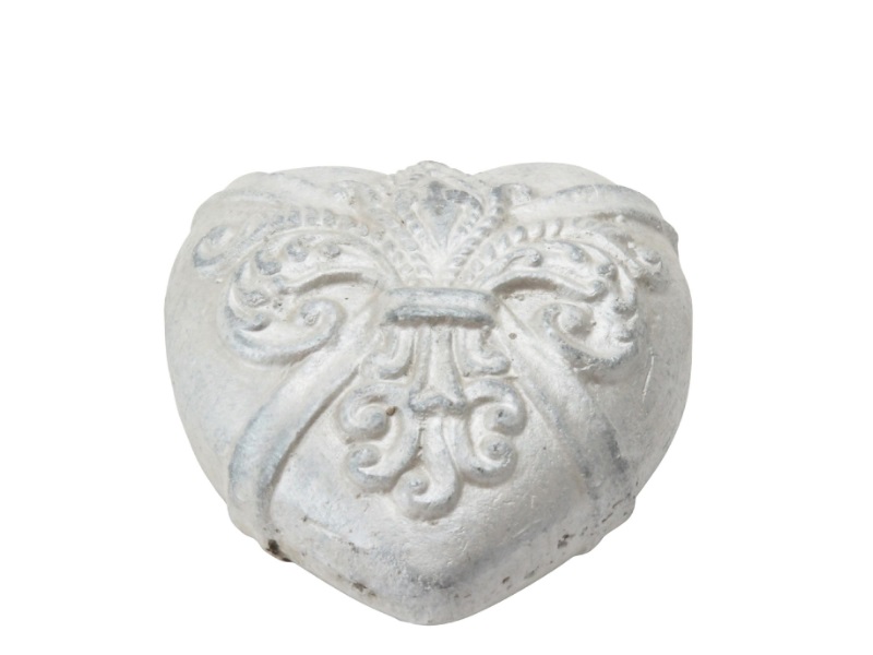 Deko-Herz mit Lilie aus Keramik weiss-silber – B 13,5cm x T 12,5cm x H 5,5cm