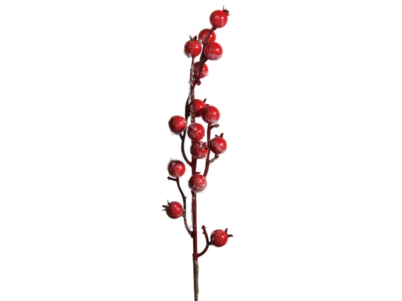 Winterliche Kunstpflanze – 6x Hagebutten Zweig beschneit rot Ø 5cm x Höhe 17/30c
