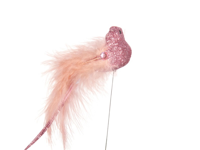 Dekostecker – 6x Vogel mit Glitter am Draht rosa – B 12cm x T 5cm x H 5cm