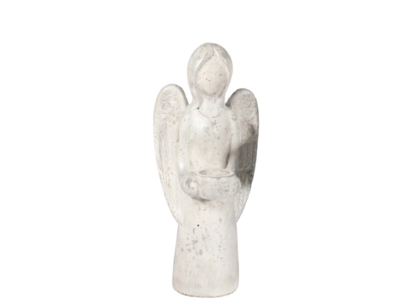 Deko-Figur Engel aus Zement für Teelicht grau silber B16cm x T13,5cm x H36cm