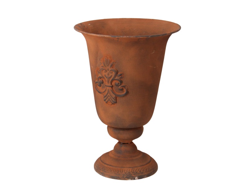 Deko-Topf Pokal aus Metall mit Ornament rost – Ø 24cm x Höhe 34,5cm