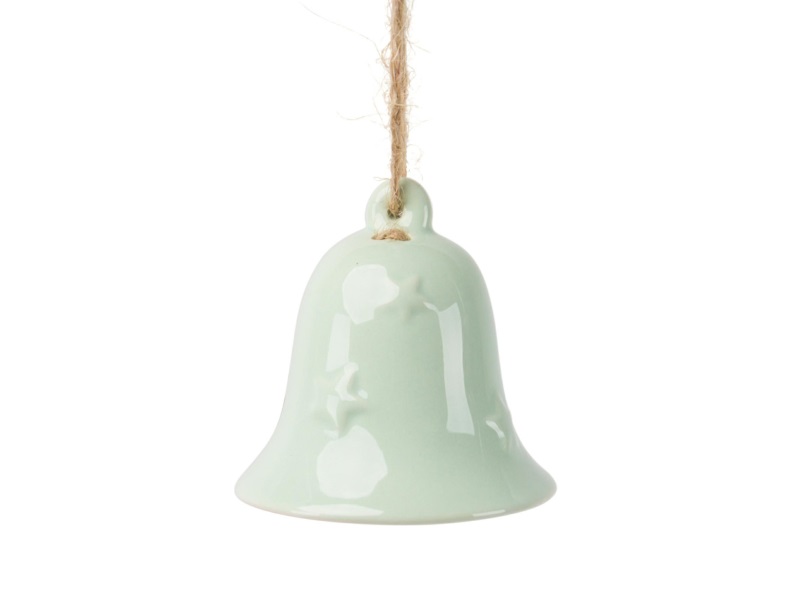 2 Deko-Glocken aus Keramik zum hängen hell grün – Ø 6,5cm x Höhe 6,5cm