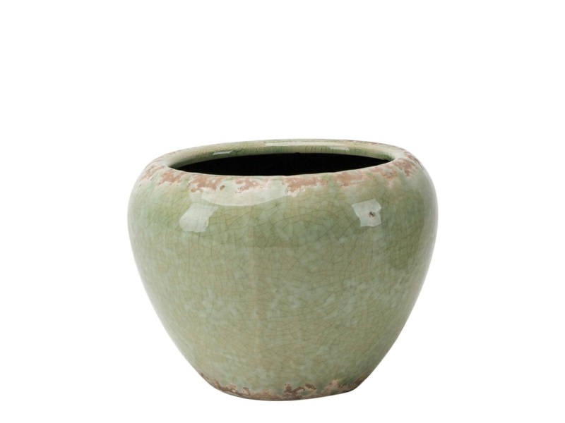 Deko-Topf Übertopf Kübel „Katar“ aus Keramik grün – Ø 16,5cm x Höhe 12,5cm