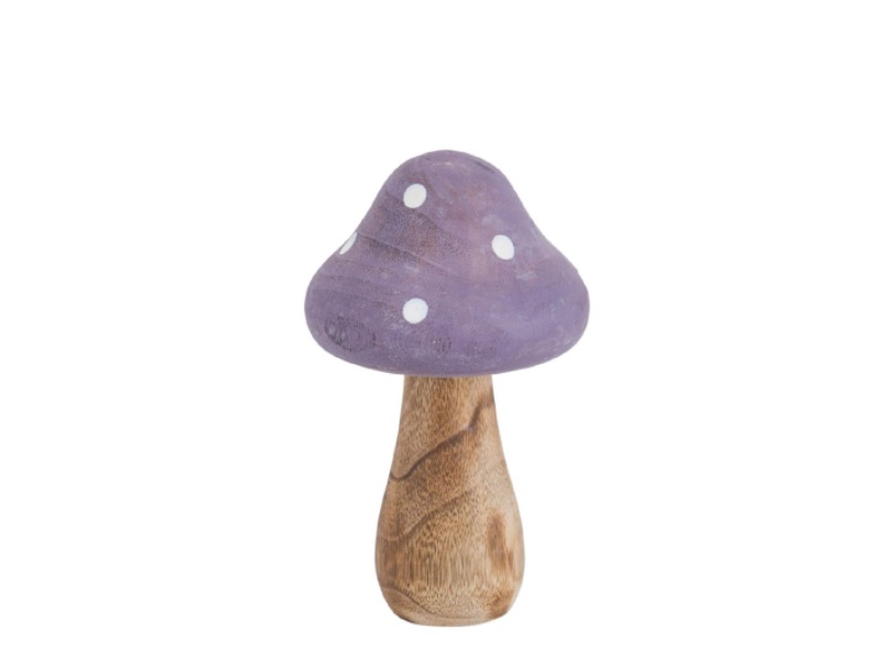 Deko-Figur Pilz aus Holz mit Punkten lila – Ø 6,5cm x Höhe 10,5cm
