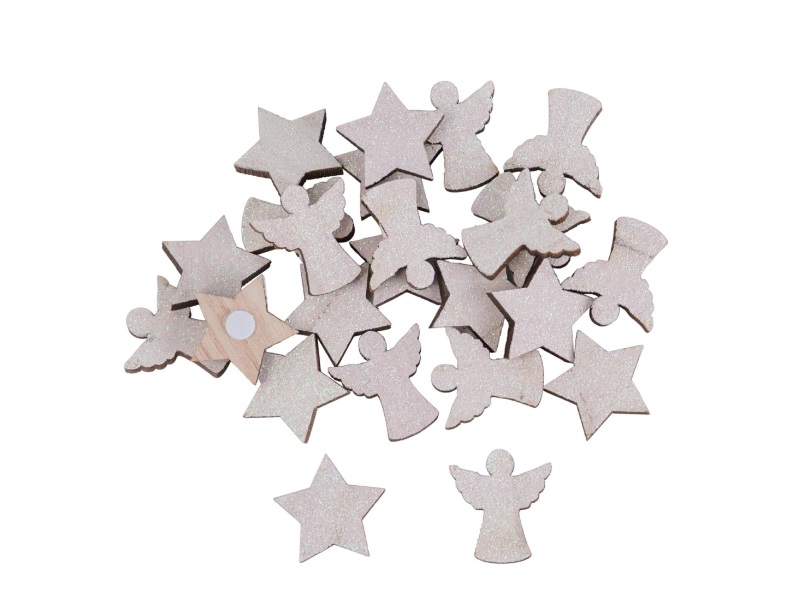 Streudeko – 24x Sterne und Engel mit Klebepunkt weiss – Ø 3cm